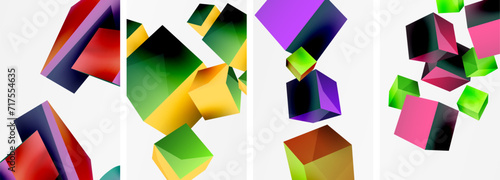 Flying 3d shapes, cubes and other geometric elements background design for wallpaper, business card, cover, poster, banner, brochure, header, website