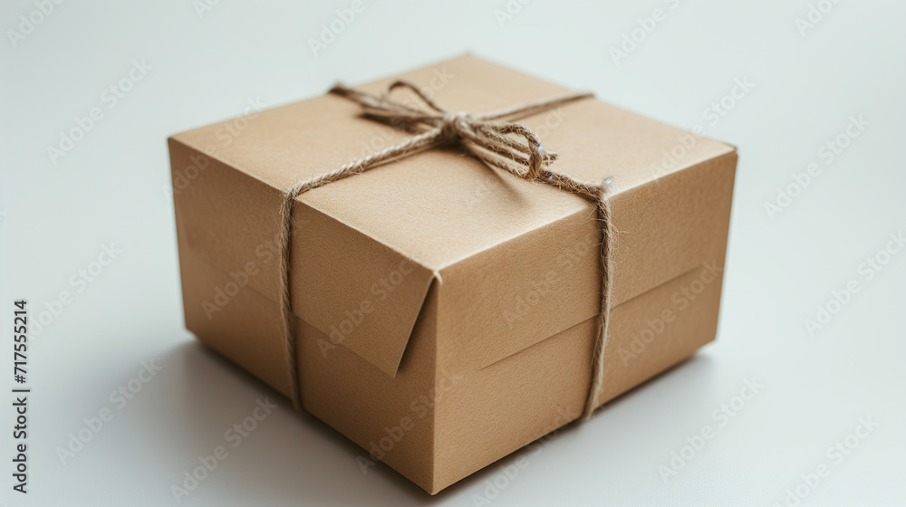 Brown gift box tied with brown rope Brown gift box tied with brown rope