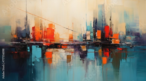 Vivid abstract art captures the essence of a bustling city in oil, Ai Generated