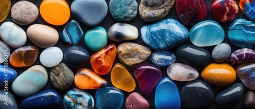 Flat lay of colorful rocks, meticulously arranged by color for a geological display, Ai Generated © Crazy Juke