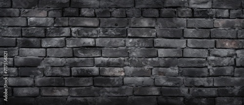 Dark black anthracite  featuring a damaged rustic brick wall texture in a panoramic banner background  Ai Generated