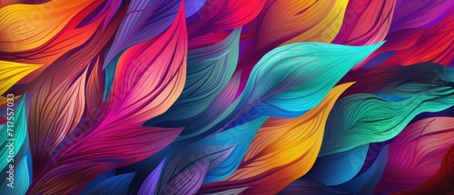 A captivating abstract wallpaper with a floral leaves pattern, highlighted by bold colors and gradients, perfect for adding a vibrant touch to any space, Ai Generated. © Crazy Juke
