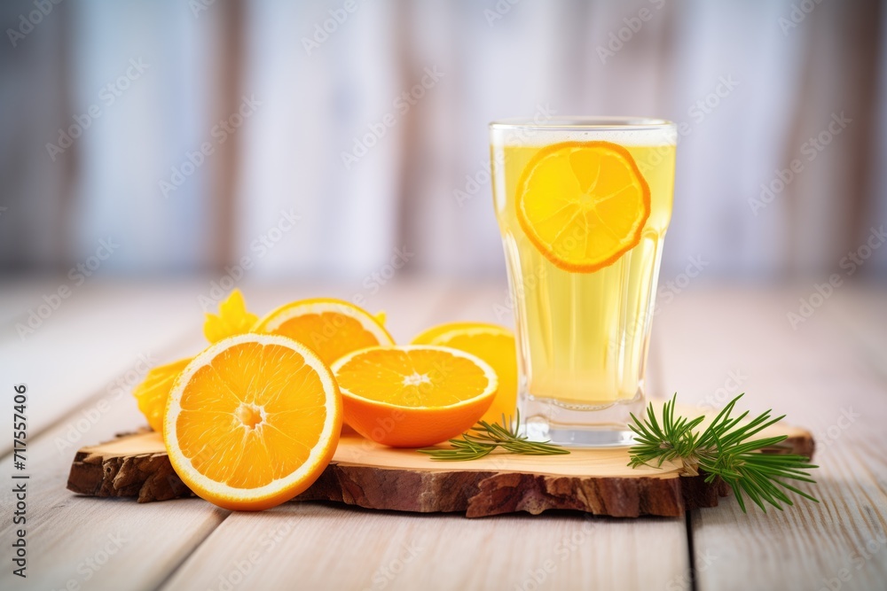 Fototapeta premium citrus beer with sliced lemons and oranges on wood