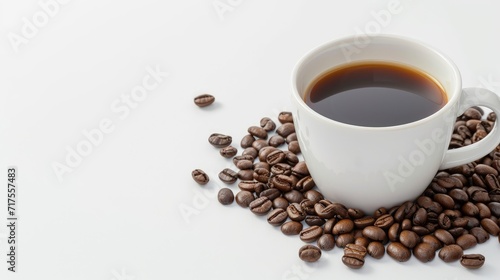 Coffee cup with coffee beans on a saucer on a white background, Ai Generated