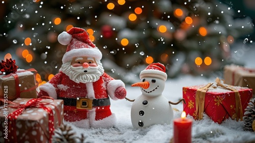 Santa Claus with gifts beside a beautifully decorated Christmas tree, Ai Generated © Crazy Juke