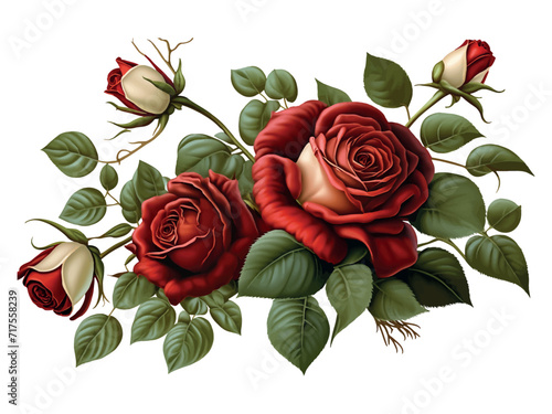 Red bouquet rose vector clipart illustration on isolated transparent background. Generative ai