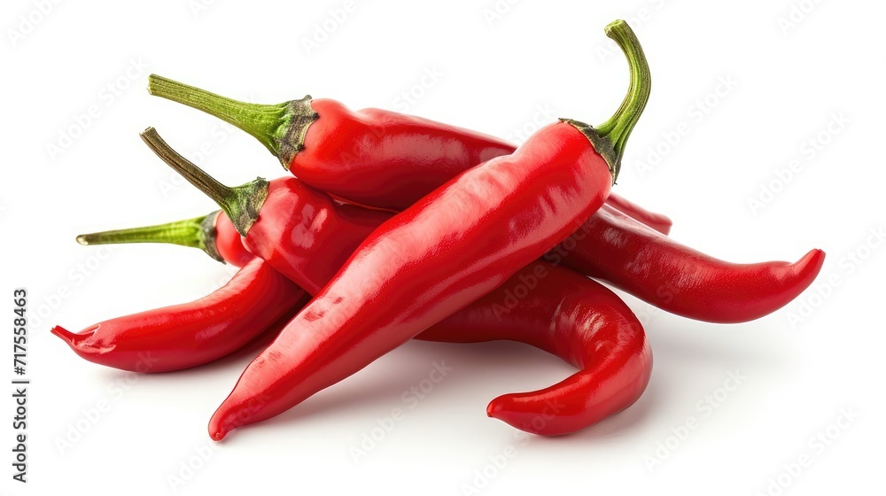 Ignite your culinary passion with these lively organic chilis, a burst of vibrant flavor against a pristine white canvas, Ai Generated. Ignite your culinary passion with these lively organic chilis, a burst of vibrant flavor against a pristine white canvas, Ai Generated.