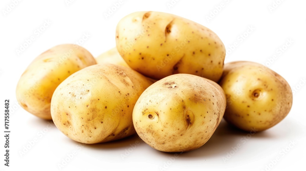Celebrate the versatility of pristine organic potatoes, a culinary staple, against a pristine white canvas, Ai Generated. Celebrate the versatility of pristine organic potatoes, a culinary staple, against a pristine white canvas, Ai Generated.