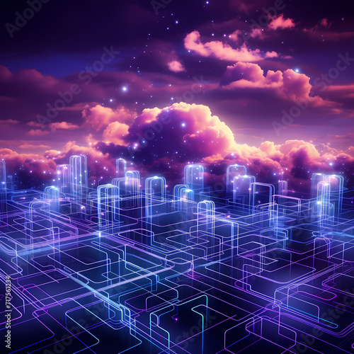 Digital Dreamscape  Neon Visions of Cloud Infinity