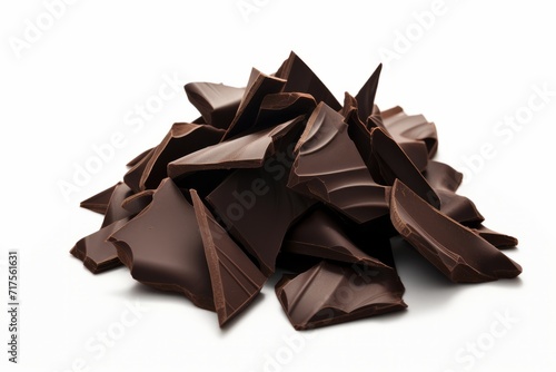 Pile of Luscious Dark Chocolate Shards, on isolated white background, Generative AI