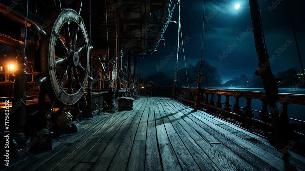 Obraz premium Empty pirate ship deck background