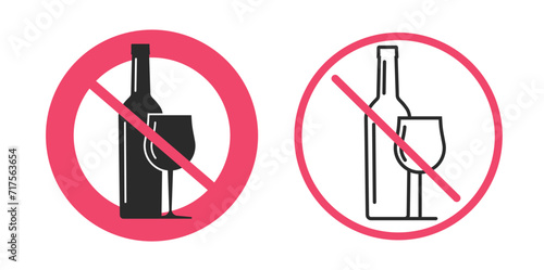 No alcohol sign red flat icon graphic vector illustration pictogram simple, beverages forbidden prohibited line outline stroke art warning shape silhouette image clipart