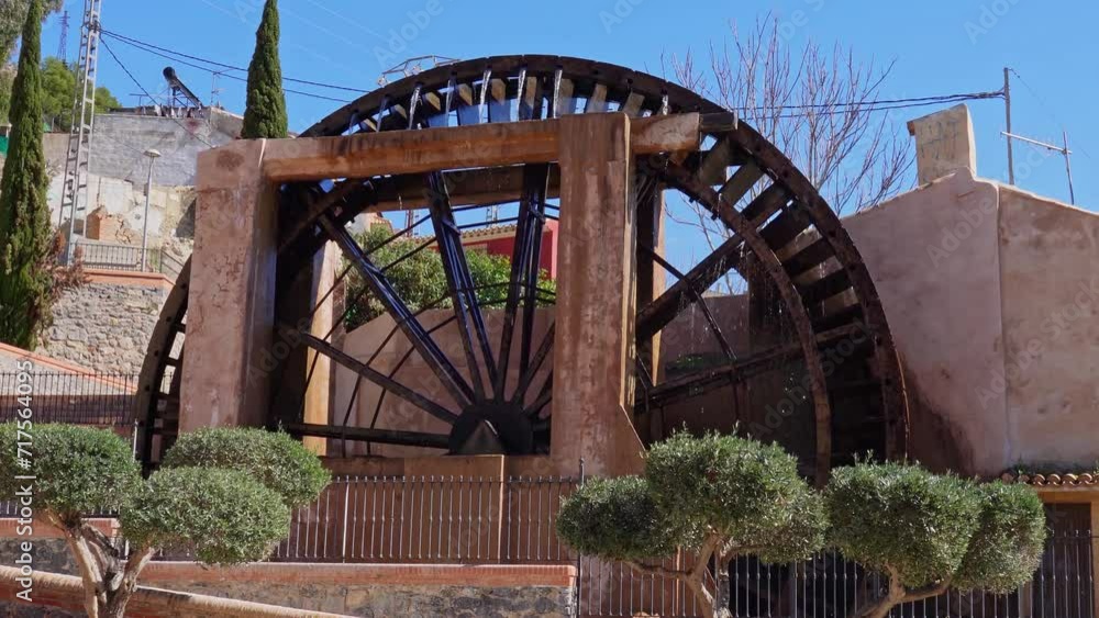 Ancient arabic mill, water noria at Abaran village in Murcia region, Spain Europe. Ruta de las Norias, Noria de la Hoya de Don Garcia Ancient arabic mill, water noria at Abaran village in Murcia region, Spain Europe. Ruta de las Norias, Noria de la Hoya de Don Garcia