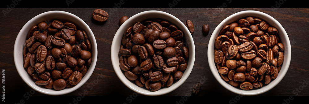 Image of coffee beans separated into dark roast, medium roast, and light roast. Ai generate. Image of coffee beans separated into dark roast, medium roast, and light roast. Ai generate.