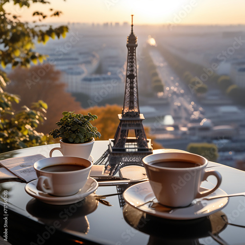 Caf   au Matin  The Eiffel Tower as a Backdrop to Morning Coffee