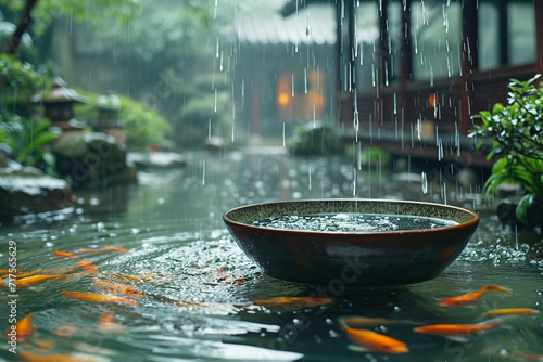 The soothing ambiance of a tea house with gentle, flowing water.