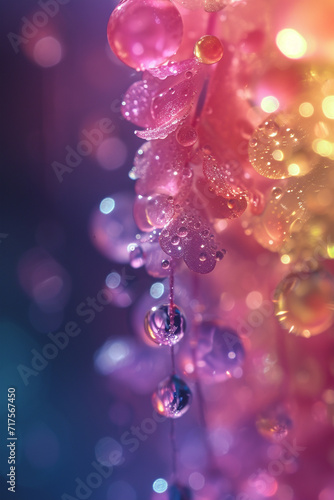 Close-up of rainbow jelly droplets merging and creating new colors 