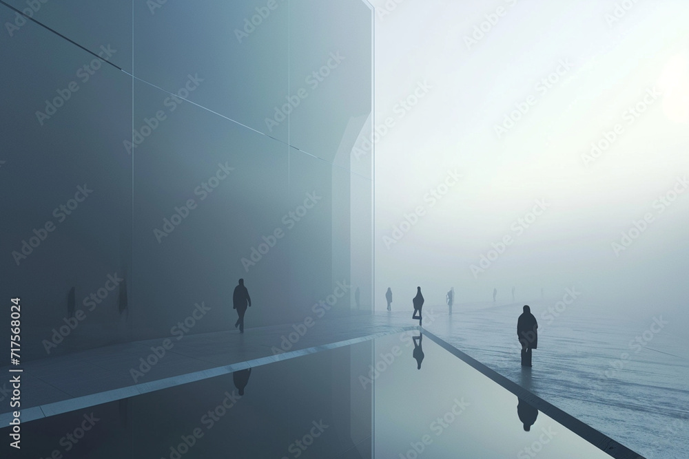  People living in a metaverse, 3d design of people with VR futuristic background minimalistic