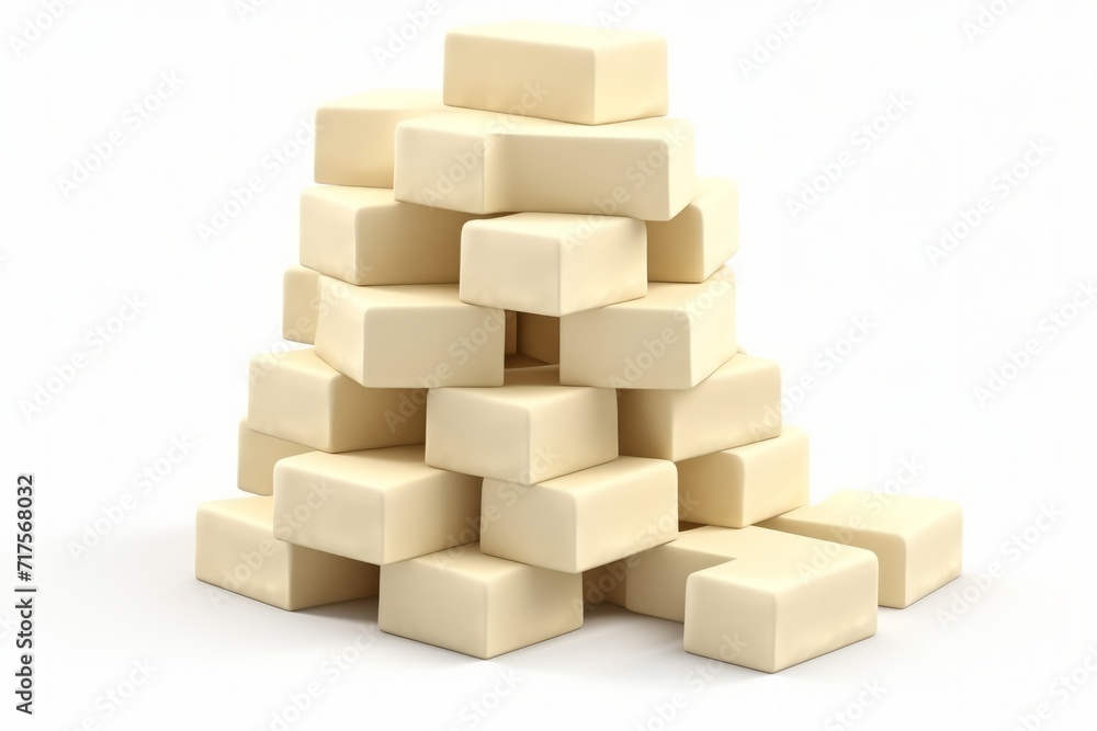 Rich White Chocolate Blocks Stacked Precisely, on isolated white background, Generative AI Rich White Chocolate Blocks Stacked Precisely, on isolated white background, Generative AI