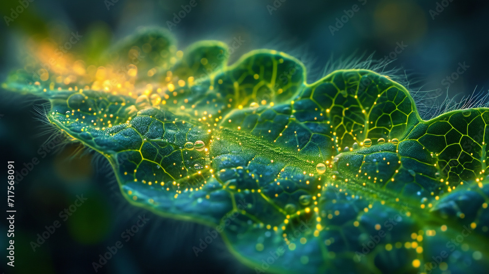 A stylized depiction of chlorophyll molecules in a leaf during photosynthesis, A stylized depiction of chlorophyll molecules in a leaf during photosynthesis,