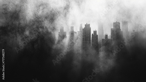 An abstract charcoal formation suggesting the silhouette of a city skyline 