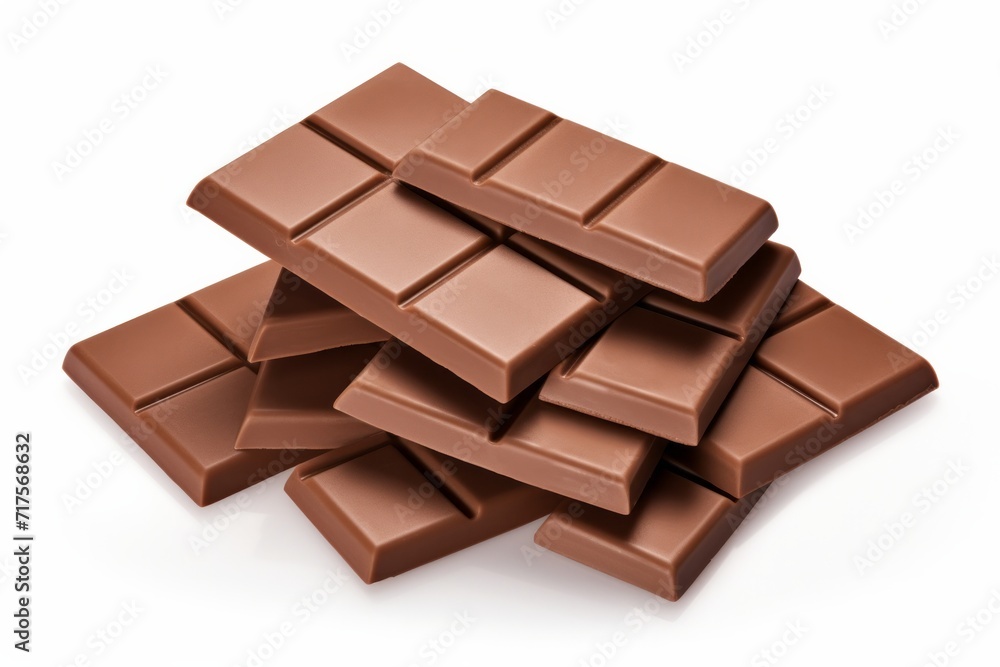 Velvety Milk Chocolate Tiles, Perfectly Textured, on isolated white background, Generative AI