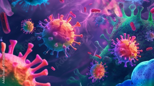 Funny microorganisms viruses and disease, Colorful Bacteria, covid, corona, cartoon illustration. © Pro Hi-Res