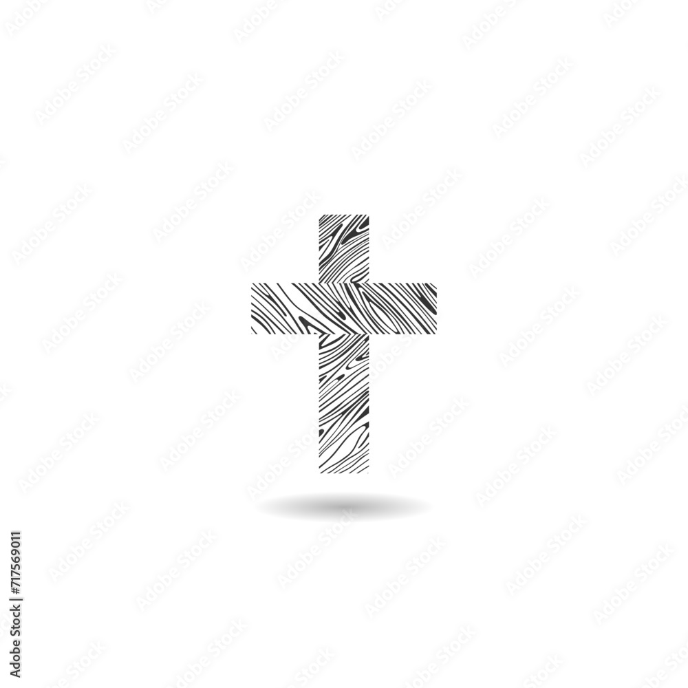 Fototapeta premium Wooden cemetery cross icon with shadow