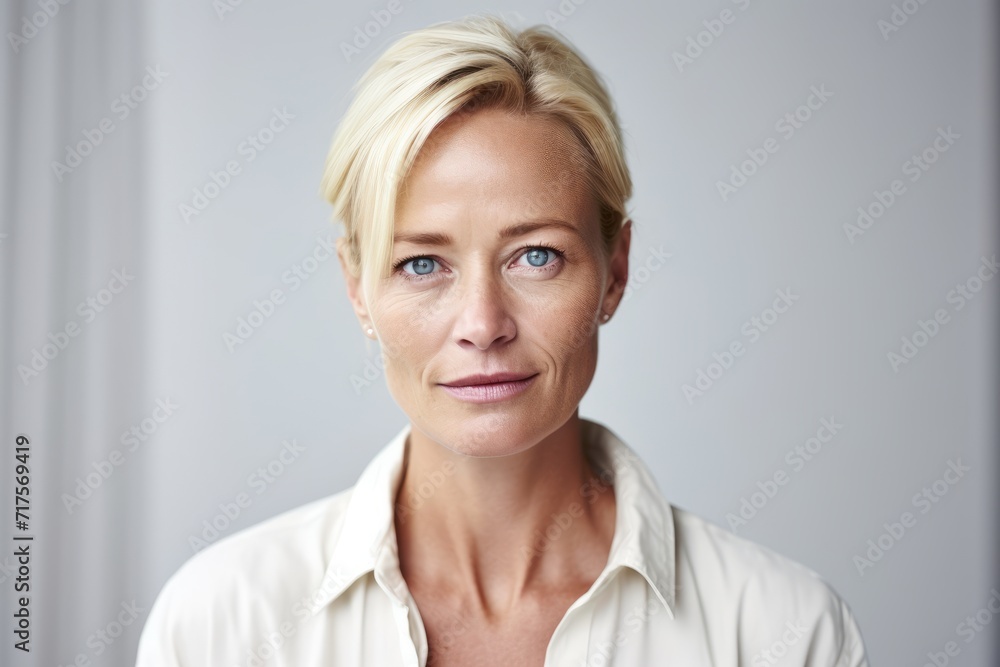 Portrait of a beautiful middle-aged woman with blond hair. Portrait of a beautiful middle-aged woman with blond hair.