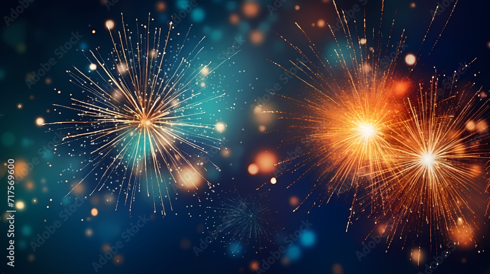 Obraz premium Beautiful fireworks background at night for holiday decoration