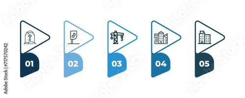 cementery, phone booth, tower crane, skyscrapper, apartment outline icons. editable vector from city elements concept.