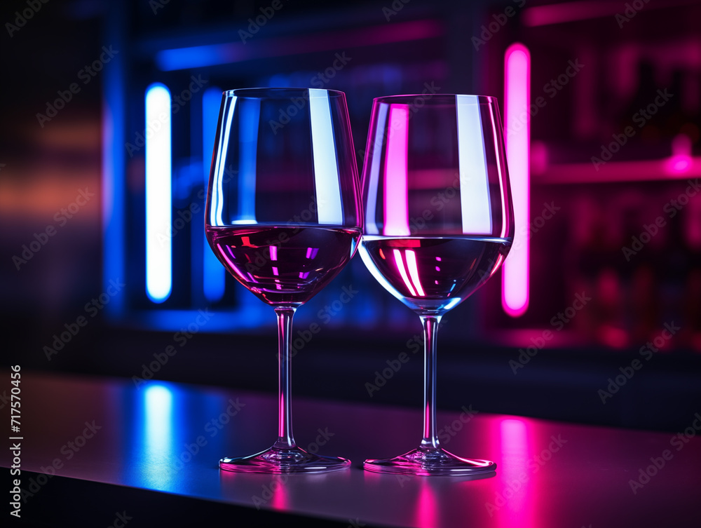 Two glasses of wine on a bar counter Two glasses of wine on a bar counter