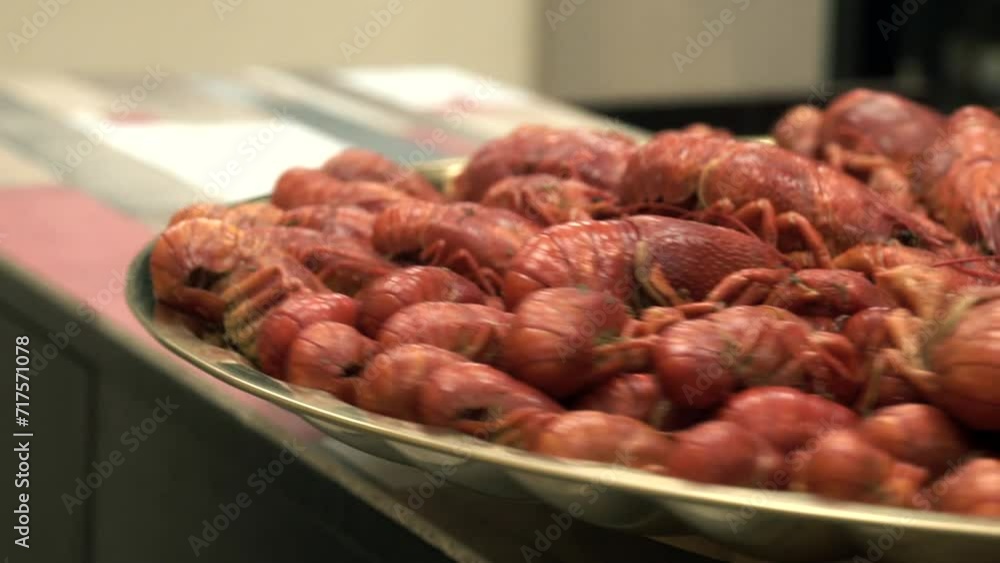 red boiled crayfish lie beautifully on a plate, proper diet, delicious, lemon, cafe, dill red boiled crayfish lie beautifully on a plate, proper diet, delicious, lemon, cafe, dill