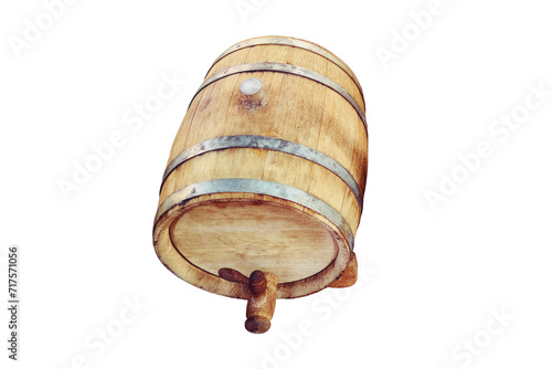 Wooden barrel  flowers and wine bottles with a retro style  isolated on a white background. American wine of the conquest of the wild West