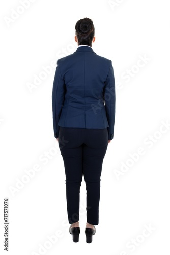 Full body rear portrait of african black young business woman behind