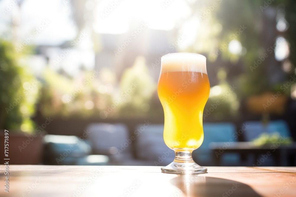 warm sunlight casting through a chilled glass of ipa on patio warm sunlight casting through a chilled glass of ipa on patio