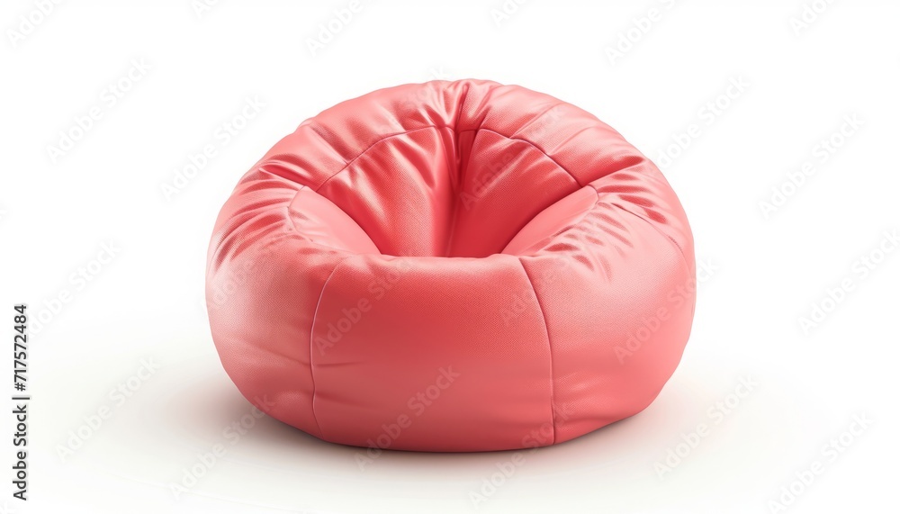 Bean bag chair, coral pink, spherical, 3d, isolated white background, clean simple,