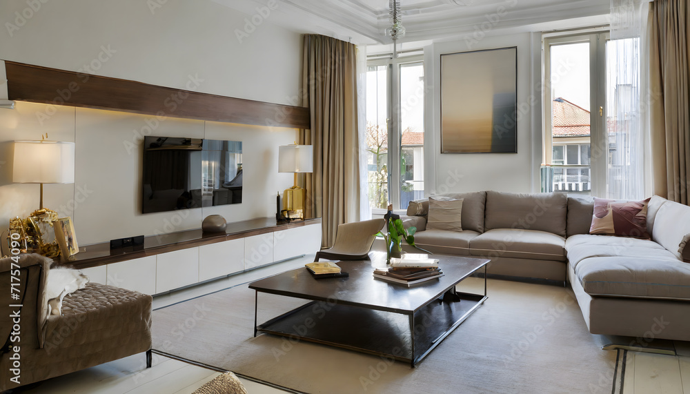 Fototapeta premium Elegant and comfortable living room. Generative AI.