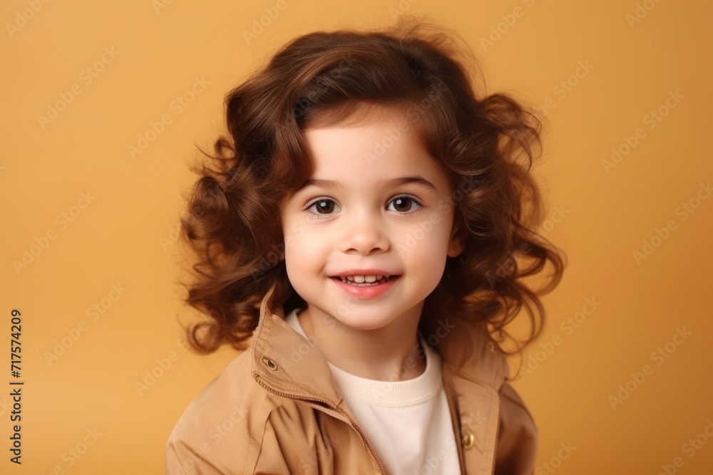 Portrait of a cute little girl with curly hair over orange background Portrait of a cute little girl with curly hair over orange background