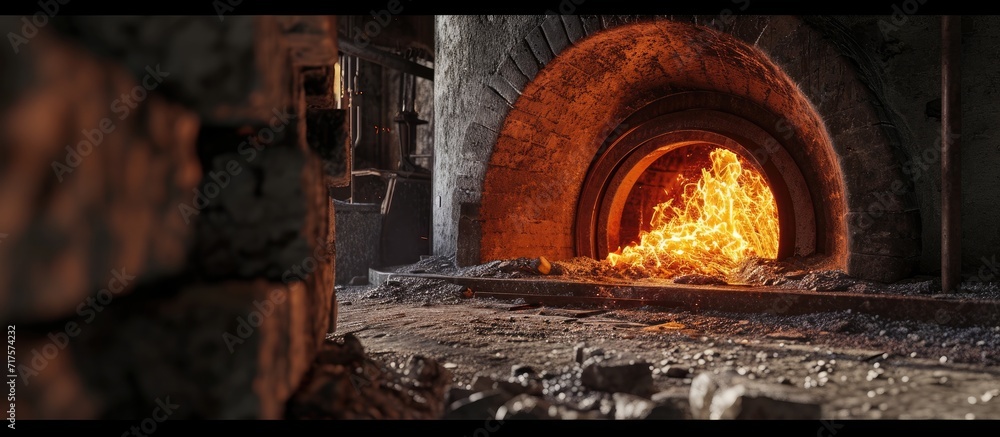 Long tubular rotary furnace for lime and clinker roasting. Copy space image. Place for adding text or design