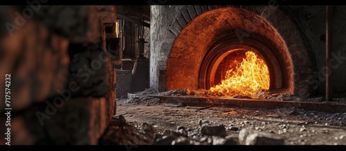 Long tubular rotary furnace for lime and clinker roasting. Copy space image. Place for adding text or design photo