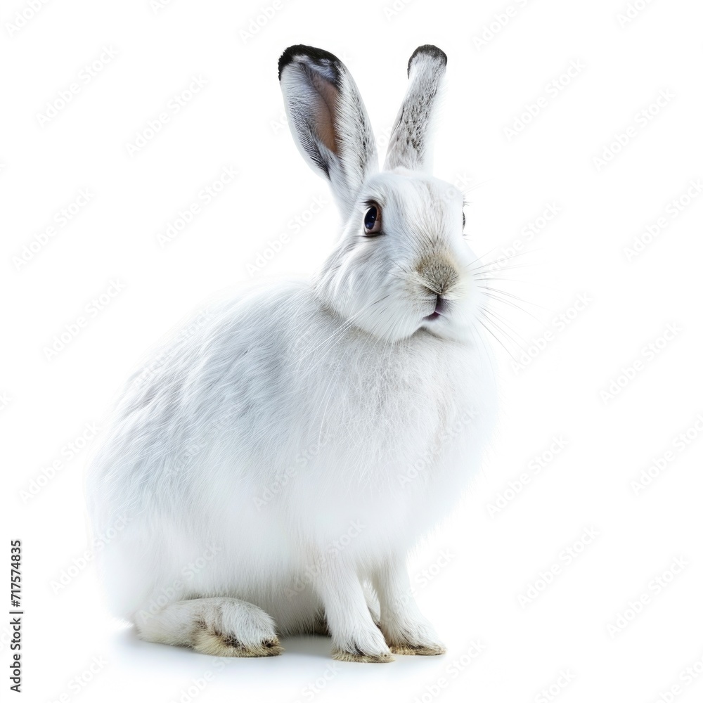 Arctic Hare in natural pose isolated on white background, photo realistic