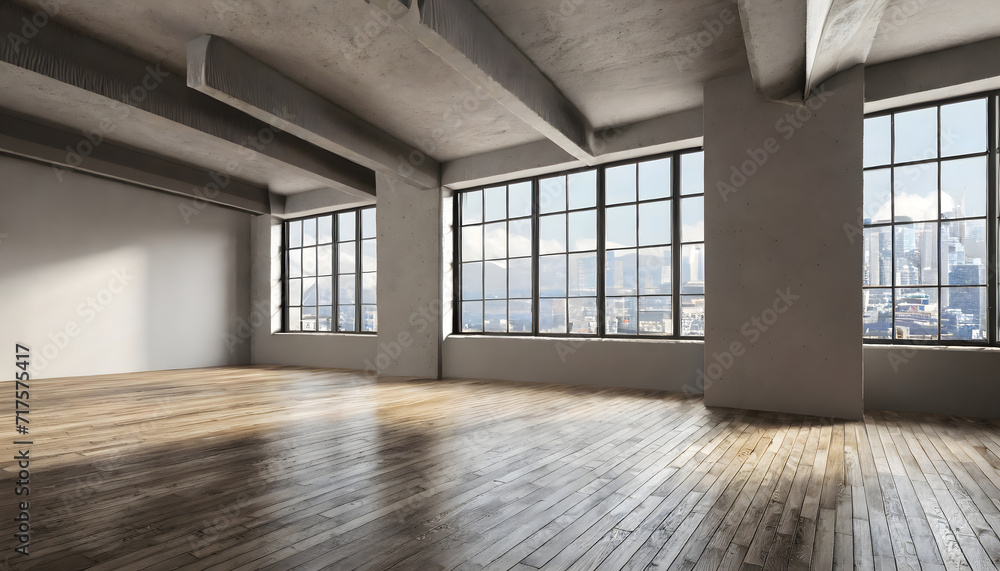 Empty loft interior side. Generative AI. Empty loft interior side. Generative AI.
