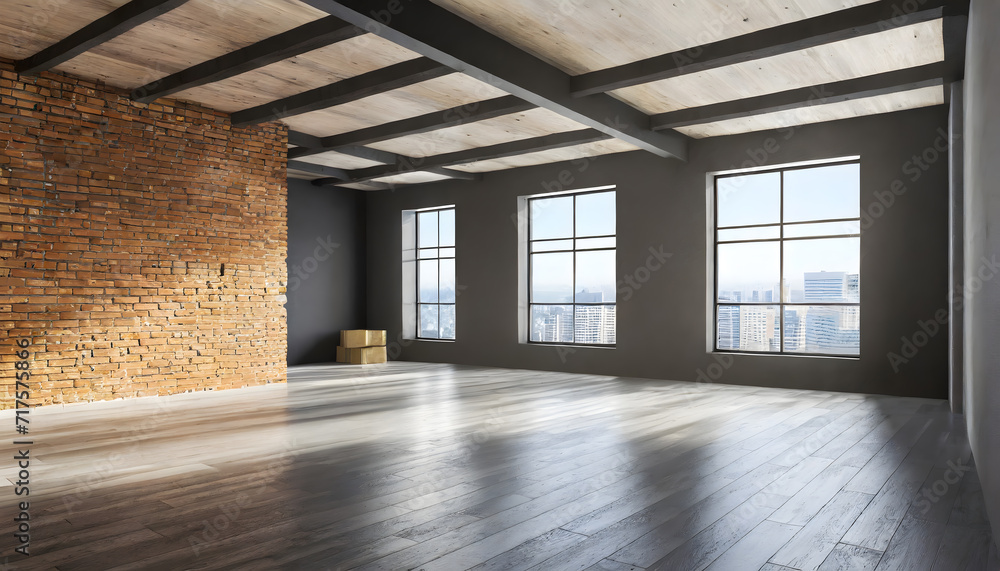 Empty loft interior side. Generative AI. Empty loft interior side. Generative AI.