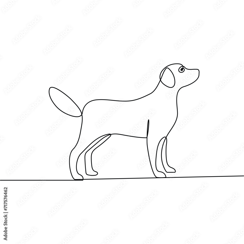 Fototapeta premium Dog pet continuous one line art and outline vector art illustration