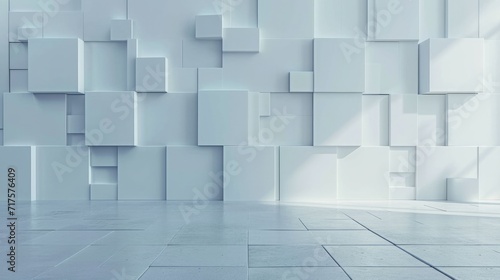 3D exhibition wall. White blank promotion. White empty geometric square. Presentation event room display. Blank wall.   