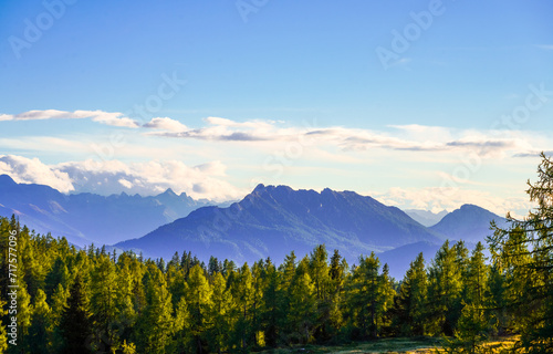 Nature on the high plateau of the Tauplitzalm. View of the landscape at the Toten Gebirge in Styria. Idyllic surroundings with mountains and green nature on the Tauplitz in Austria. 
