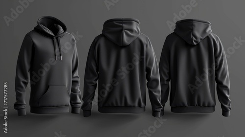 Blank black hoodie template. Hoodie sweatshirt long sleeve with clipping path, hoody for design mockup for print. 