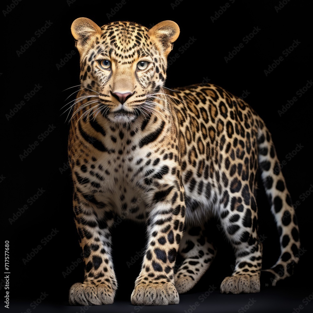 Close up wild leopard on the dark background Close up wild leopard on the dark background