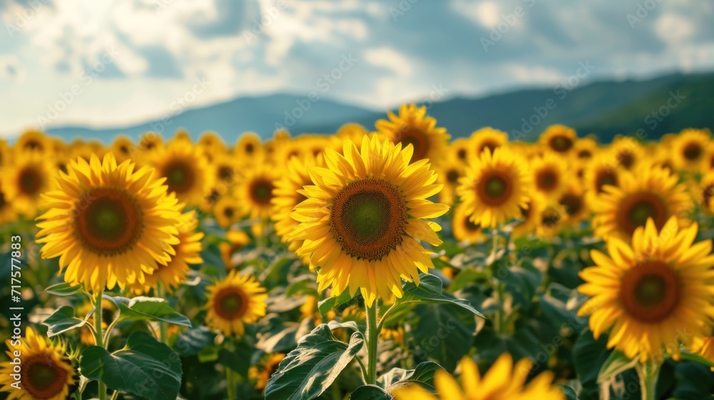 Fototapeta premium Sunflower field with blue sky background